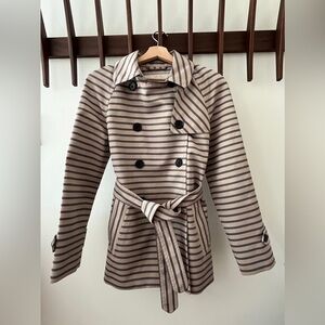 NWT Sz Small Coach Stripe Short Trench Khaki with Navy Stripes
